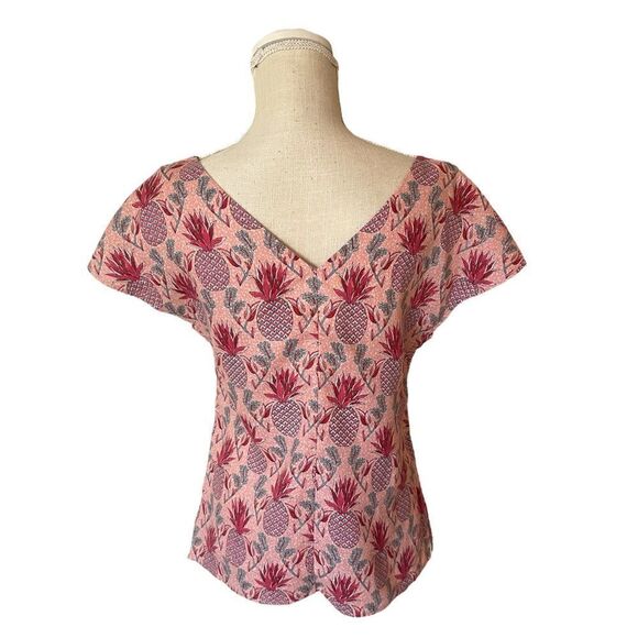 Boden Alexandra Ivory Palm Stamp Linen Top in Pink & Magenta - Picture 5 of 15